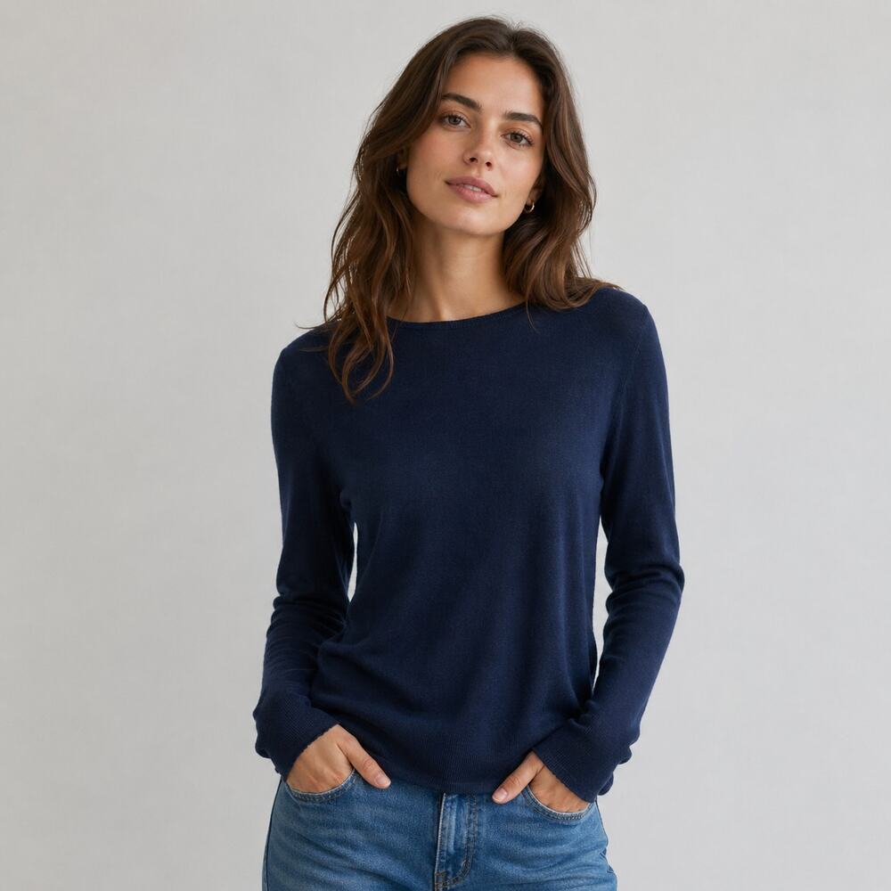 Katherine Barclay long sleeve black merino wool sweater Preppy Medium